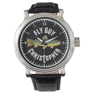 FLY GUY Brown Trout Fishing Personalize Fisherman Watch