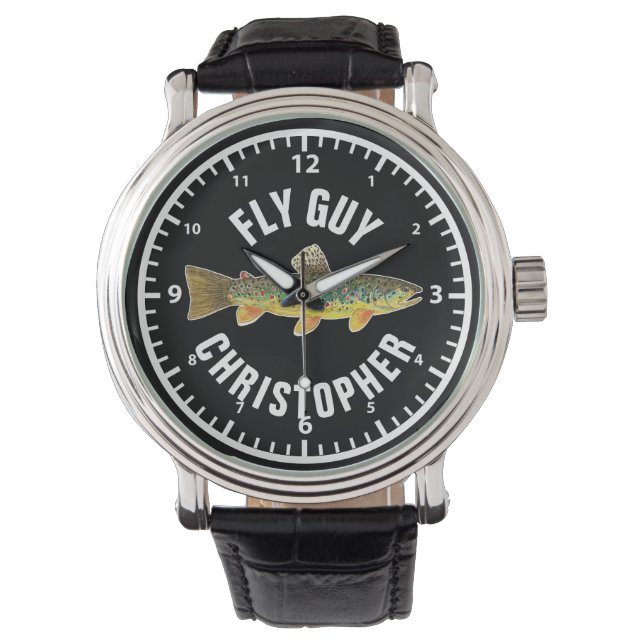 FLY GUY Brown Trout Fishing Personalize Fisherman Watch (Front)