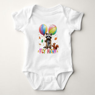 Fly High Cute Raccoon and Squirrel with Balloon Baby Bodysuit