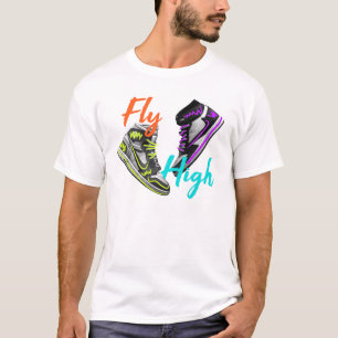 Fly High – Retro High-Top Sneaker Neon Art T-Shirt