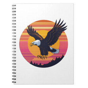Fly High Soar Free – Retro Eagle Sunset Graphic Notebook
