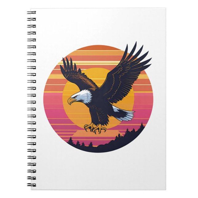 Fly High Soar Free – Retro Eagle Sunset Graphic Notebook (Front)