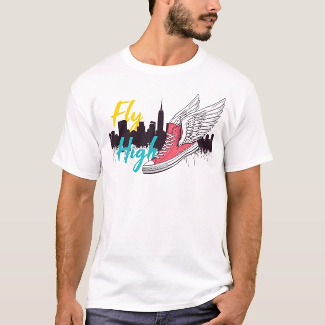 Fly High – Winged Sneaker and New York Skyline T-Shirt (Front)