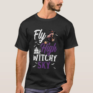 Fly High Witchy Sky Cute Flying Witch T-Shirt