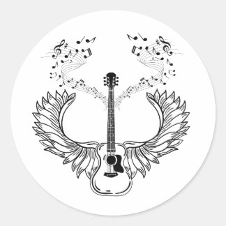 Fly High With Guitar Wings Classic Round Sticker
