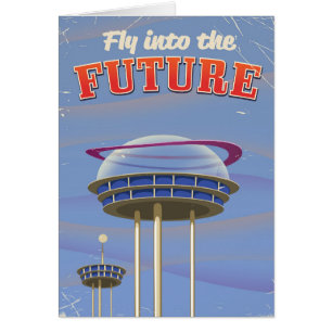 Fly into the Future vintage sci-fi poster