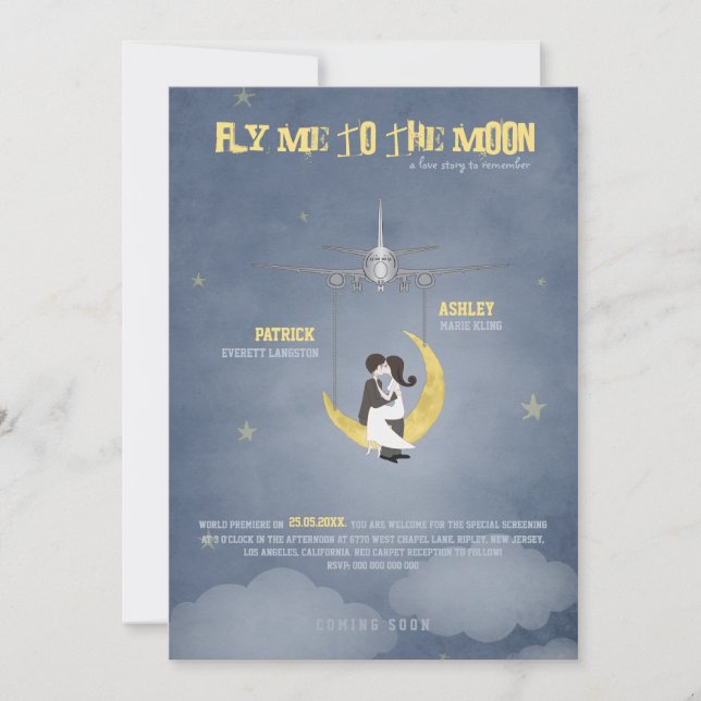 Fly Me to The Moon 2 - Movie Poster -  Wedding Invitation (Front)