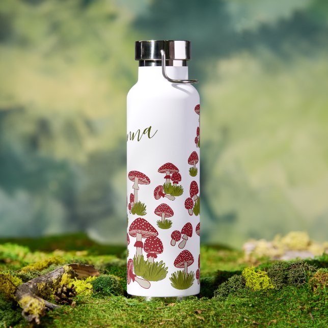 Fly Mushrooms Goblincore Garden Custom Name Water Bottle (Outdoor)