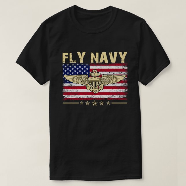 Fly Navy Shirt Classic Naval Officer Pilot Wings T (Design Front)