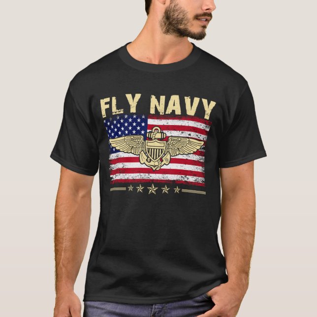Fly Navy Shirt Classic Naval Officer Pilot Wings T (Front)