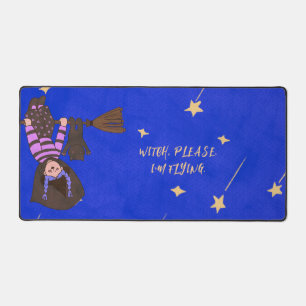 Fly On Over Cute Witch Halloween Desk Mat