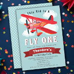 Fly One Plane Kids 1st Birthday Invitation<br><div class="desc">Celebrate your kid's special day with this Fly One Plane Kids 1st Birthday design. This design features a big red plane against a light blue background and white fluffy clouds. The reverse is a polka-dot pattern. You can customize this further by clicking on the "PERSONALIZE" button. Matching Items in our...</div>