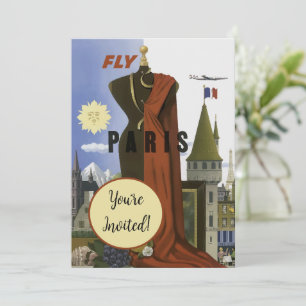 Fly Paris France Vintage Travel Poster Invitation