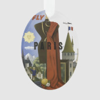 Fly Paris France Vintage Travel Poster