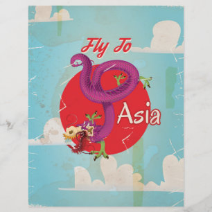 Fly to Asia Vintage Travel Poster