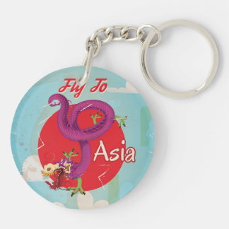 Fly to Asia Vintage Travel Poster Keychain