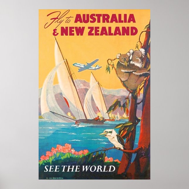 Fly to Australia and New Zealand, see the world Poster (Front)
