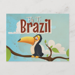 Fly to Brazil vintage Vacation Poster Postcard