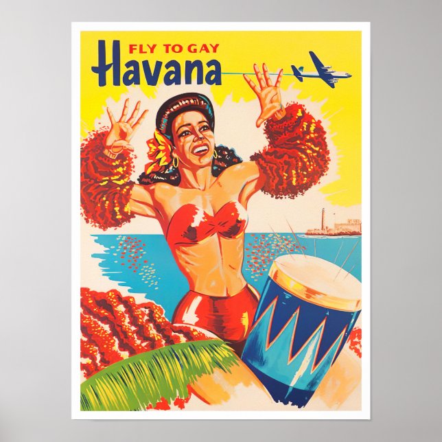Fly to Havana vintage travel poster (Front)