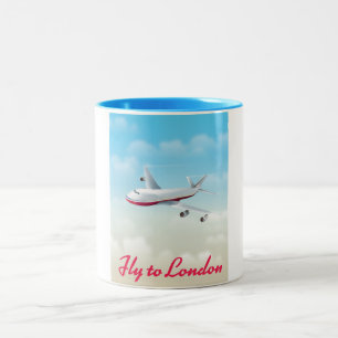 Fly To London Plane poster Two-Tone Coffee Mug