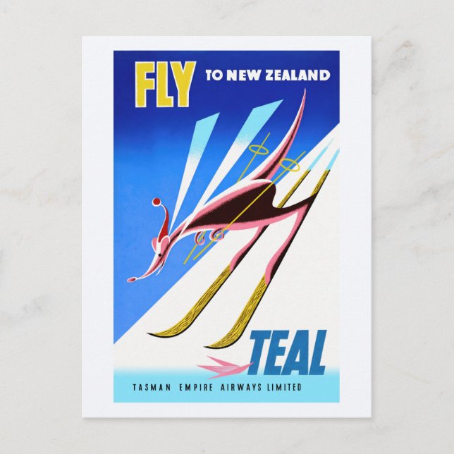Fly to New Zealand Vintage Travel Poster Postcard (Front)