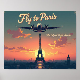 Fly to Paris –  10"x8" Vintage 1950s Style Poster