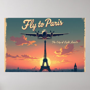 Fly to Paris –  30"x20" Vintage 1950s Style Poster