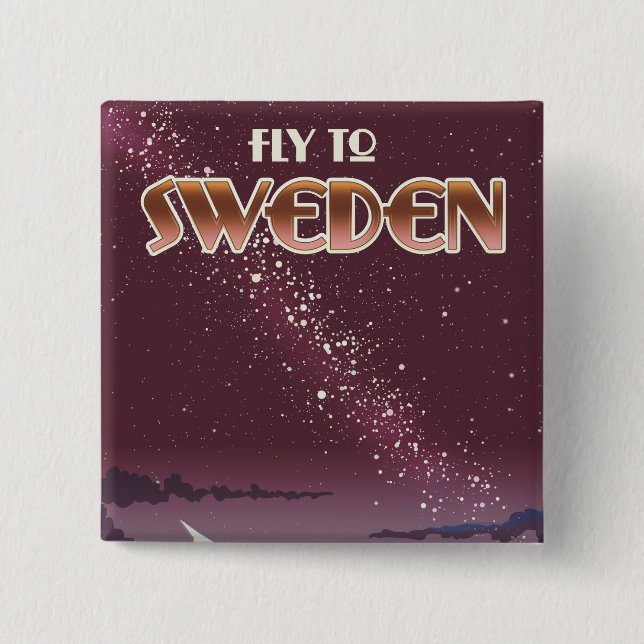 Fly to Sweden 2 Inch Square Button (Front)