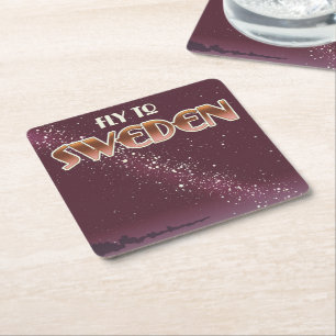 Fly to Sweden Square Paper Coaster