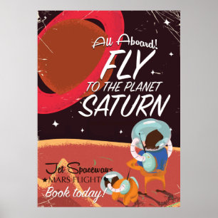 Fly to the Planet Saturn vintage poster