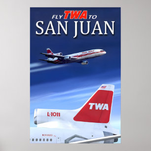 Fly TWA to San Juan Puerto Rico Trans World Poster