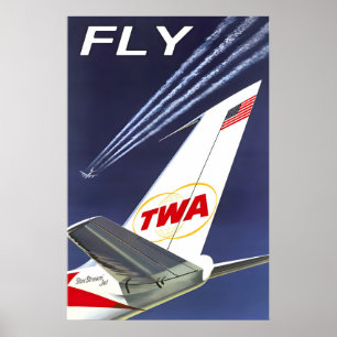 FLY TWA Trans World Airlines Boeing 707 Travel Poster