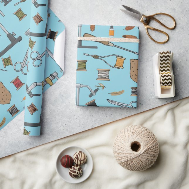 Fly Tyer pattern, fly tying materials and tools Wrapping Paper (Crafts)