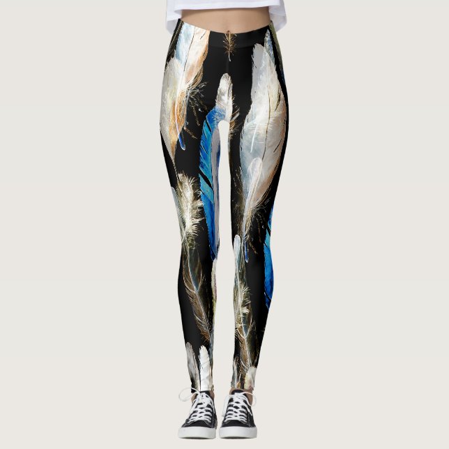 Fly Watercolor Feathers: Seamless Background Leggings (Front)