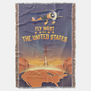 Fly West See the United States. Throw Blanket