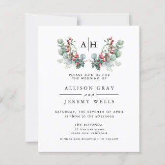 Flyer d'invitation de mariage à motif floral monog