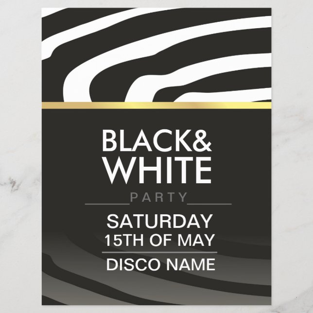 flyer for disco party theme with black and white (Front)