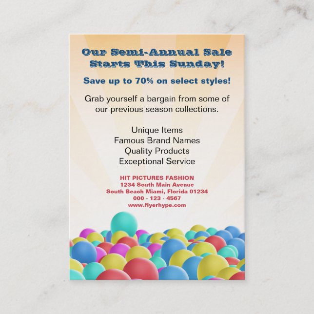 Flyer Hype Colourful Balloons Sales Business Card (Front)