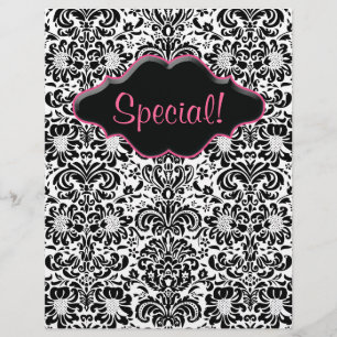 Flyer Salon Floral Damask Black White Pink