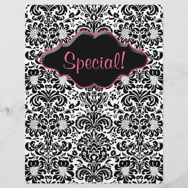 Flyer Salon Floral Damask Black White Pink (Front)