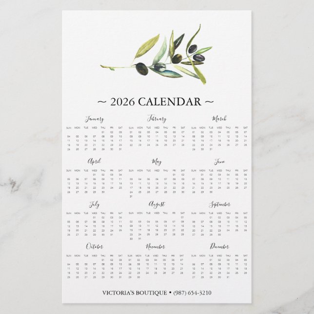 Flyers Botanical Olive Branch 2025 Calendar (Front)