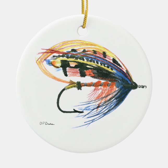 FlyFishing Lure Art Salmon Fly Lure Ceramic Ornament (Front)