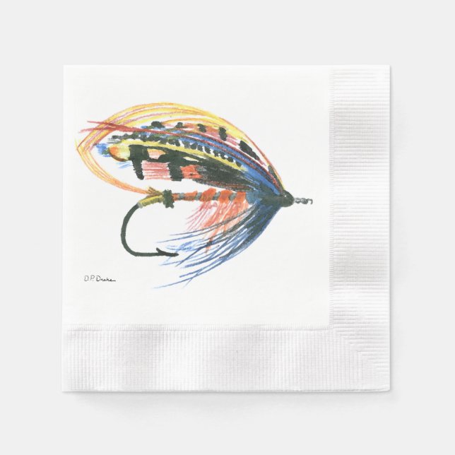 FlyFishing Lure Art Salmon Fly Lure Napkin (Front)