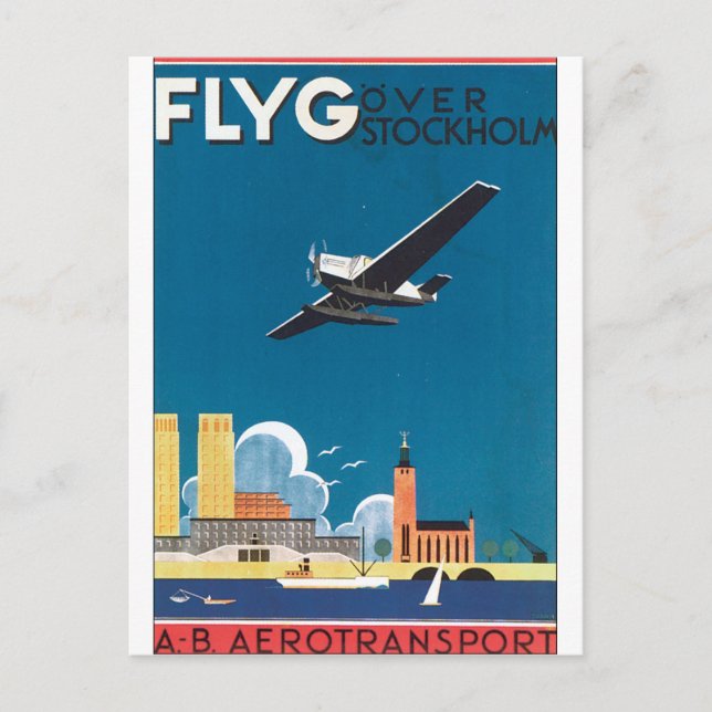 FlyG Over Stockholm Vintage Travel Poster Postcard (Front)