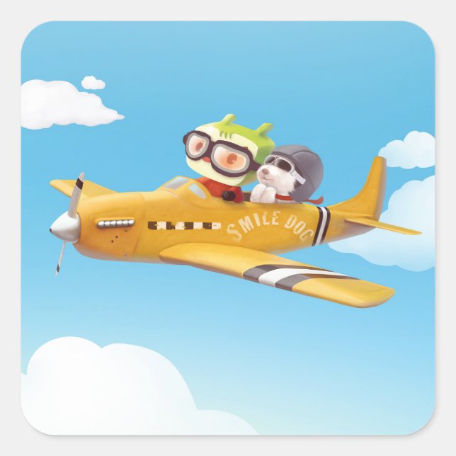 Flying Adventure with Dog Square Sticker (Front)