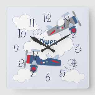 Flying Airplane Adventure Baby Boy Nursery Clock