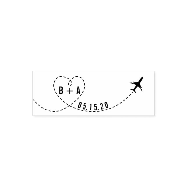 Flying Airplane Initials Wedding Date Personalized Self-inking Stamp (Design)