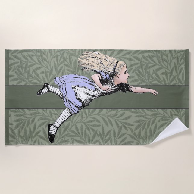 Flying Alice in Wonderland Looking Glass Beach Towel (Front)