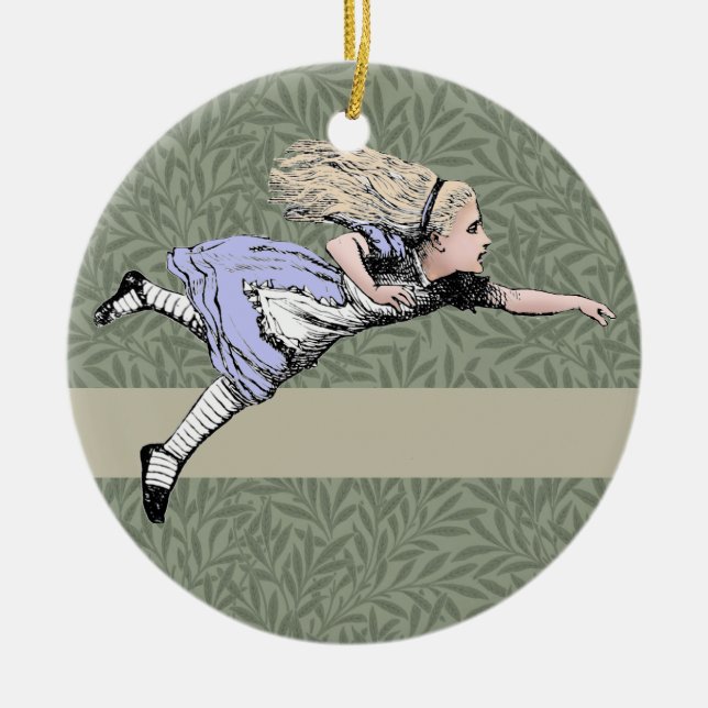 Flying Alice in Wonderland Looking Glass Ceramic Ornament (Front)