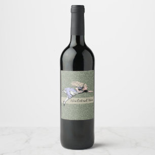 Flying Alice in Wonderland Looking Glass Wine Label